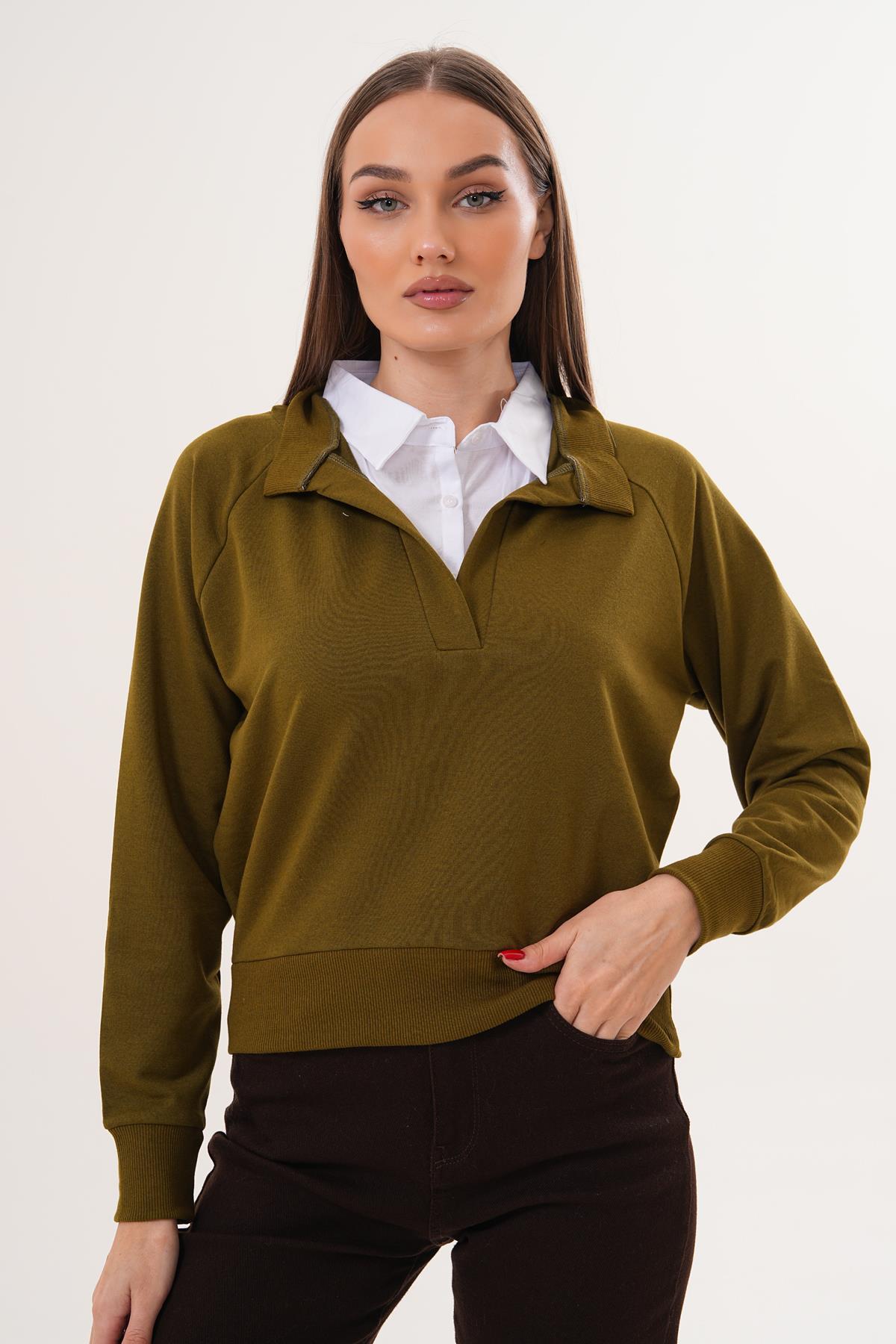 Kadın Gömlek Yaka İki İplik Sweatshirt 255451 -