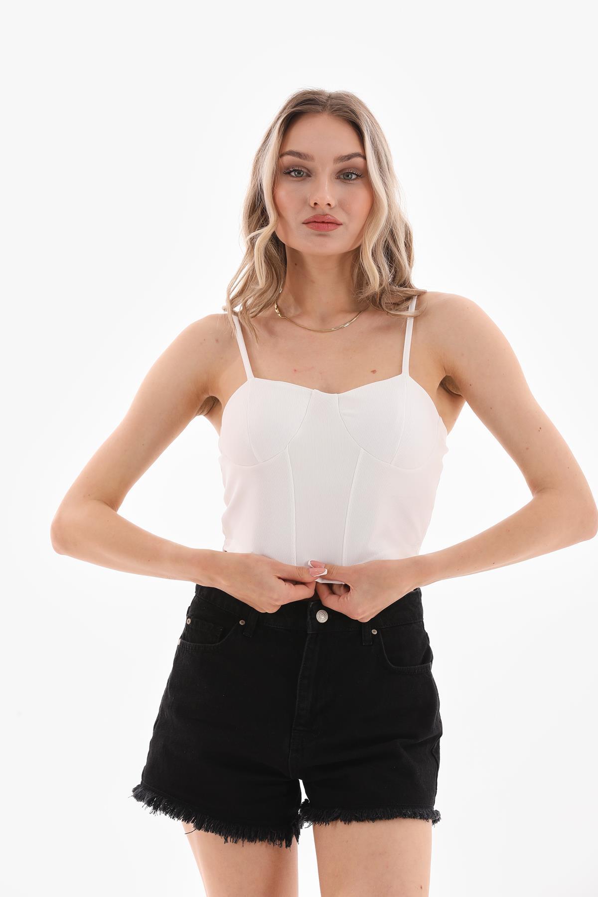 Kadın İp Askılı Crop Bluz