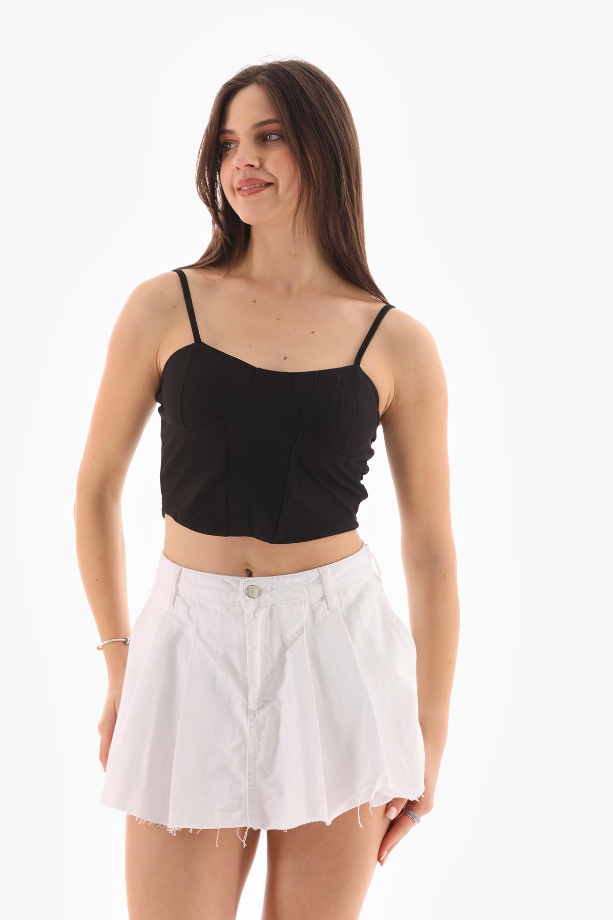 Kadın İp Askılı Crop Bluz