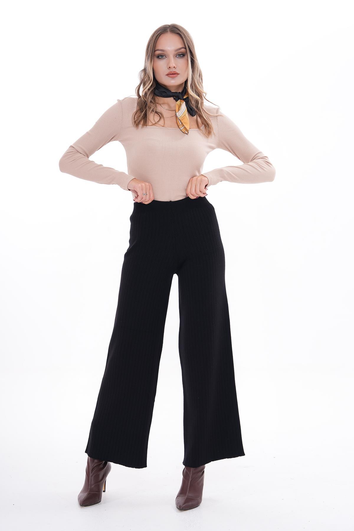 Kadın İspanyol Paça Triko Örme Pantolon 245024 -