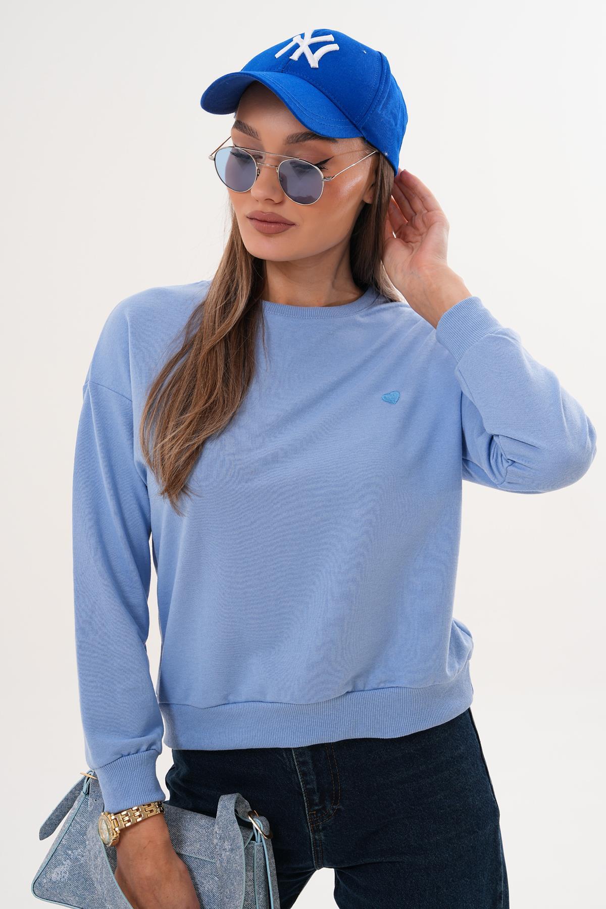 Kadın Kalp Nakışlı İki İplik Sweatshirt 255327 - 265045