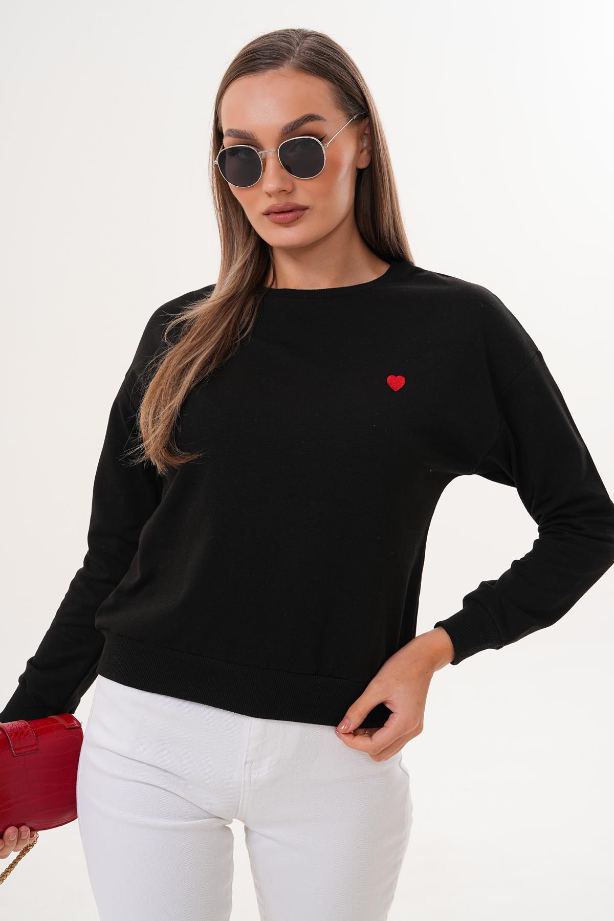 Kadın Kalp Nakışlı İki İplik Sweatshirt 255327 - 265045