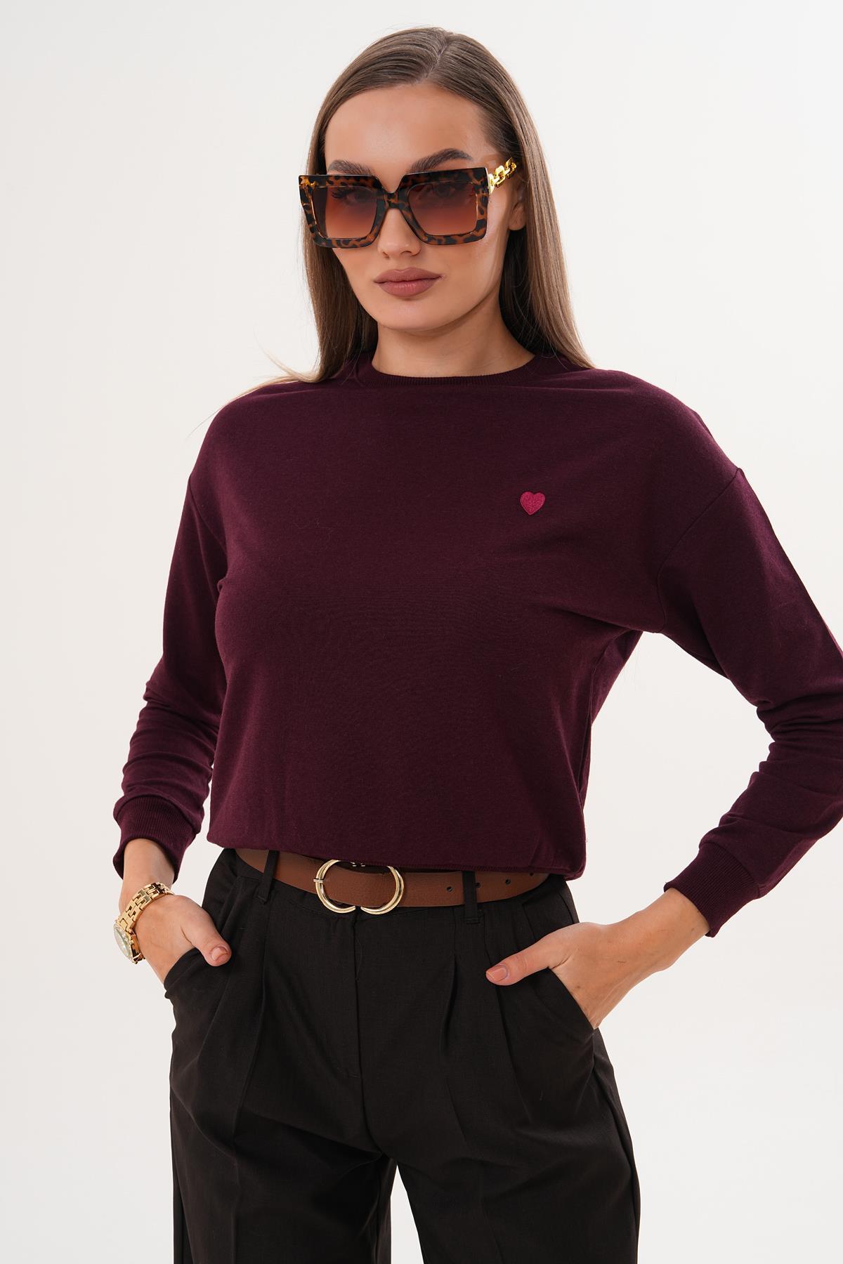 Kadın Kalp Nakışlı İki İplik Sweatshirt 255327 - 265045