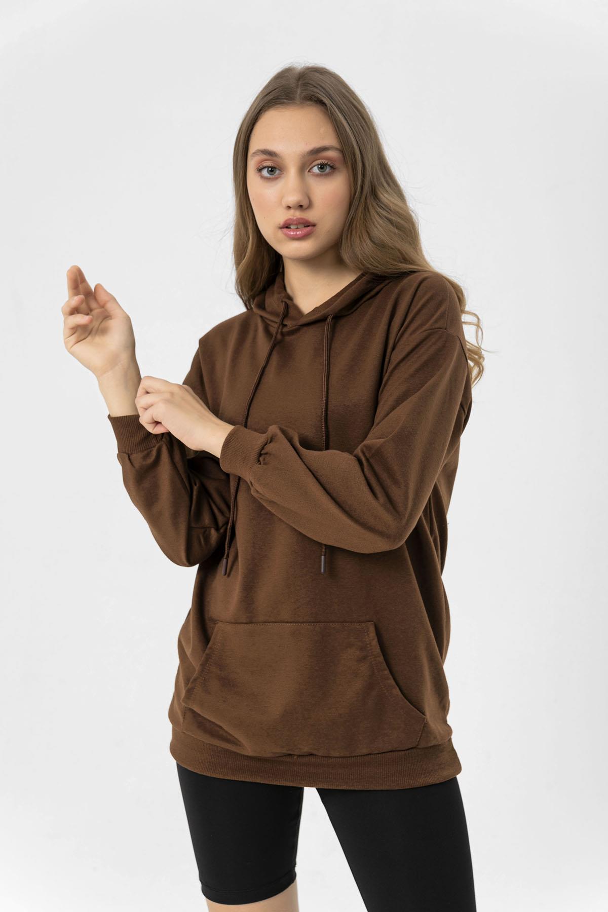 Kadın Kanguru Cepli Kapüşonlu Oversize Sweatshirt 235160 -