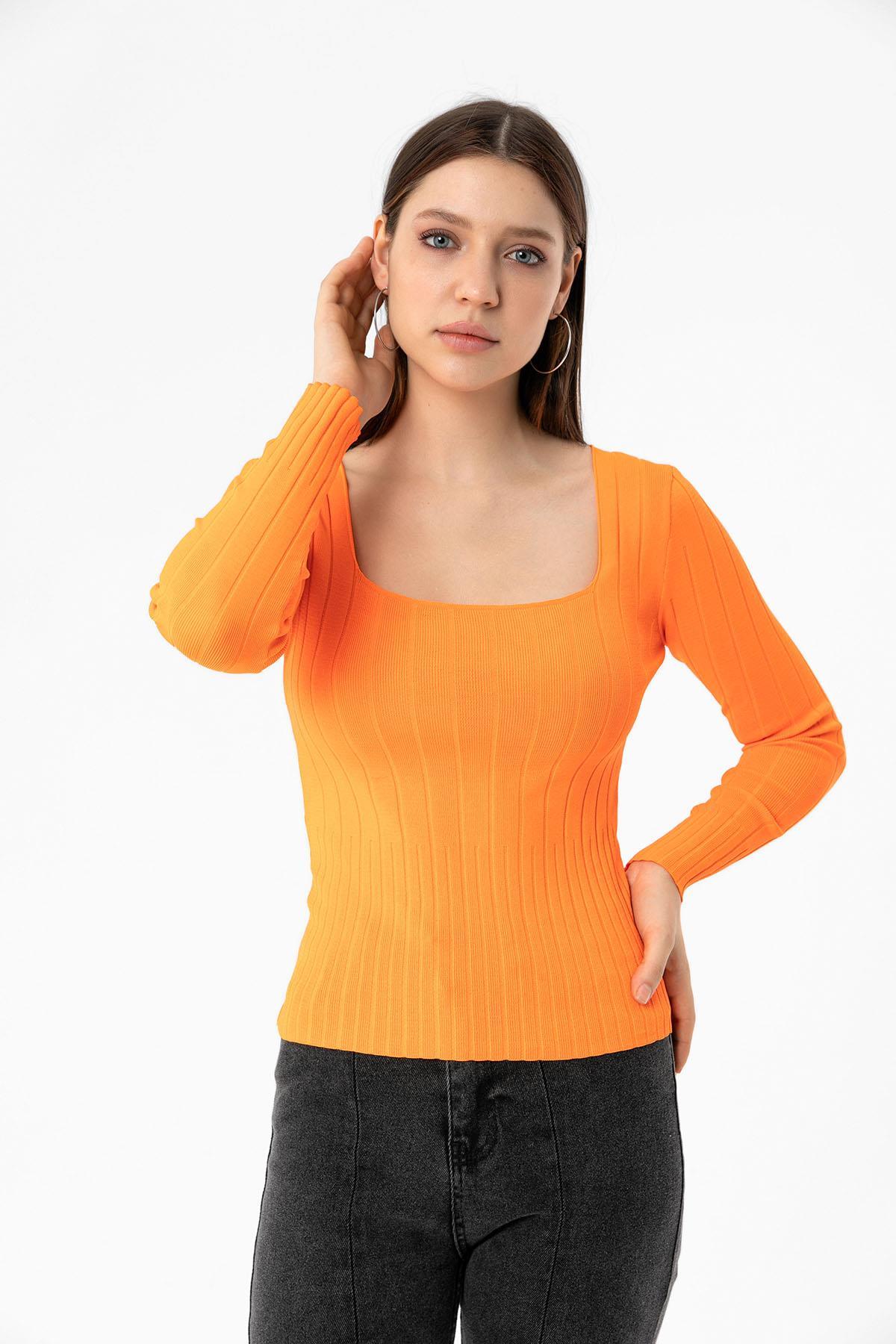 Kadın Kare Yaka Fitilli Kazak 245010 -
