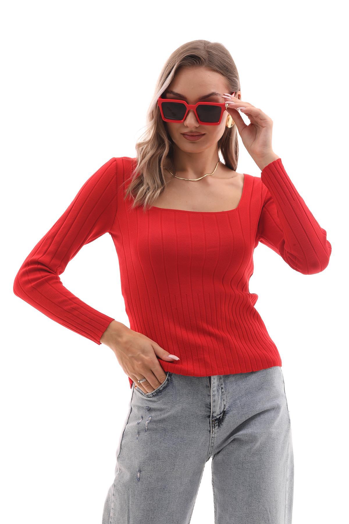 Kadın Kare Yaka Fitilli Kazak 255245 -