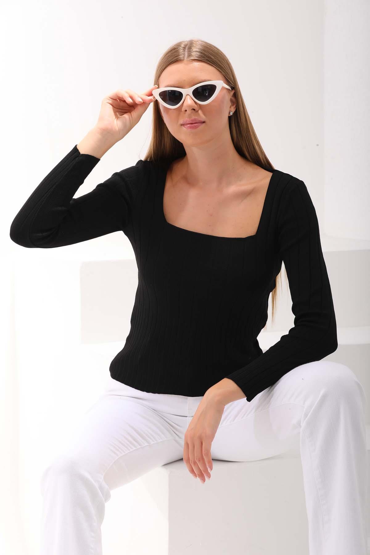 Kadın Kare Yaka Fitilli Kazak 245010 -
