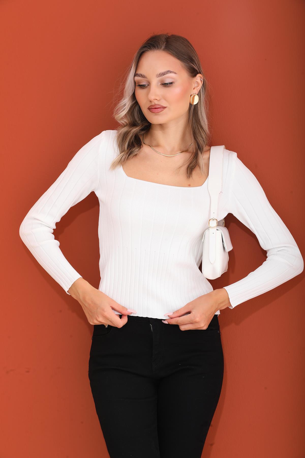 Kadın Kare Yaka Fitilli Kazak 255245 -