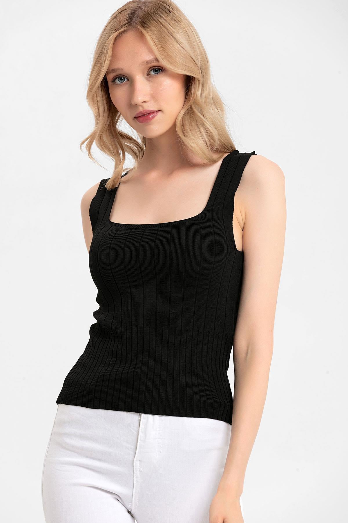 Kadın Kaşkorse İnce Örme Triko Crop Bluz