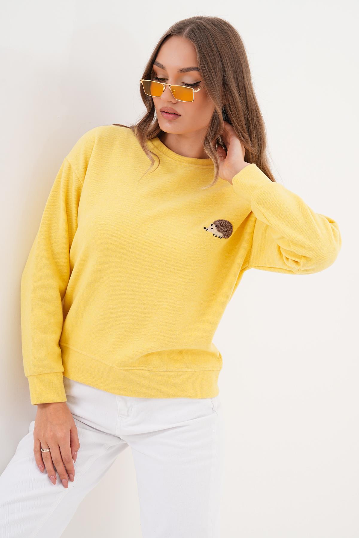 Kadın Kirpi Nakışlı Selanik Örme Sweatshirt 255075 -