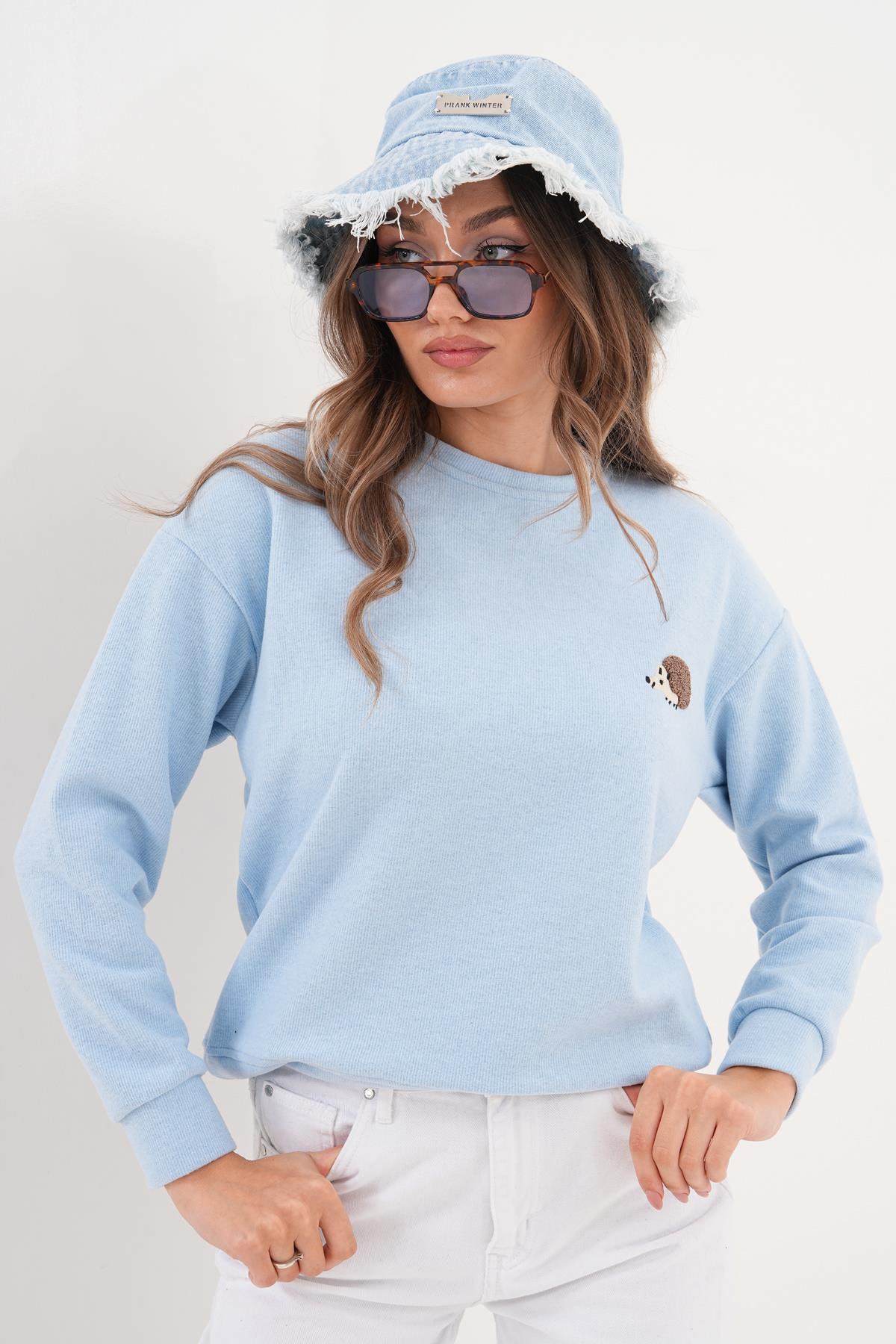 Kadın Kirpi Nakışlı Selanik Örme Sweatshirt 255075 -