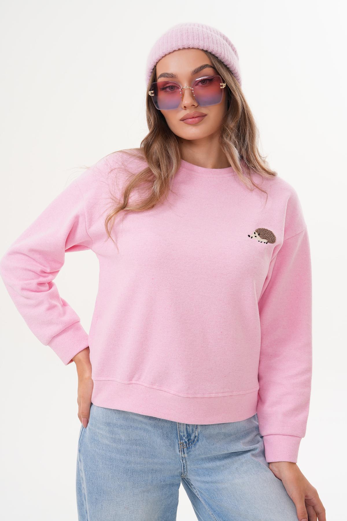 Kadın Kirpi Nakışlı Selanik Örme Sweatshirt 255075 -