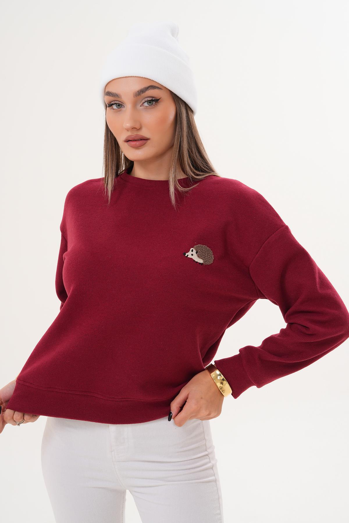 Kadın Kirpi Nakışlı Selanik Örme Sweatshirt 255075 -