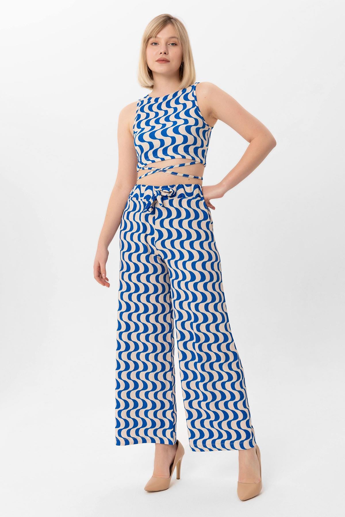 Kadın Kurdele Desen Crop Pantolon İkili Takım 250054 -