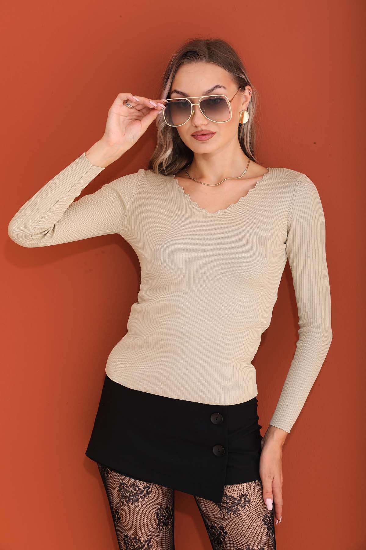 Kadın Merdiven Yaka Triko Kazak 255243 -