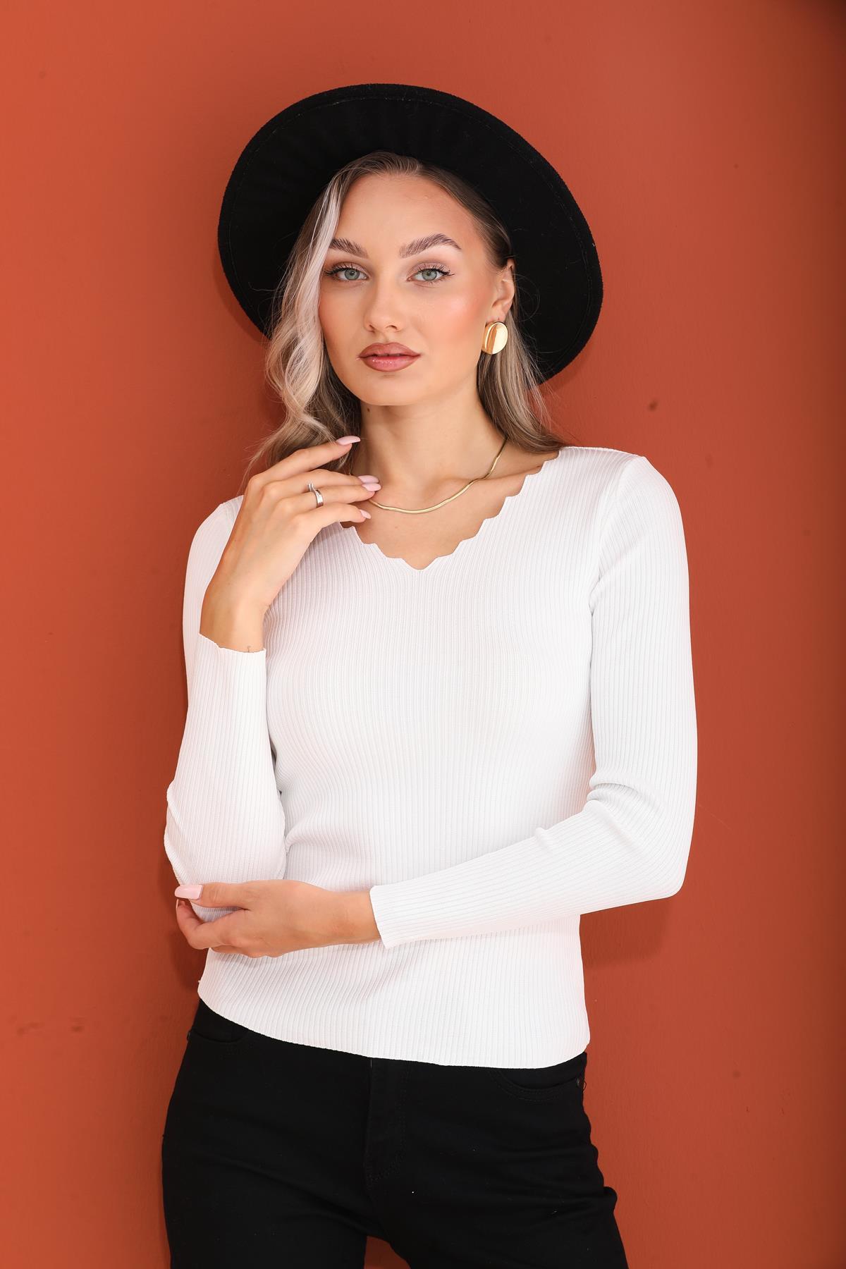 Kadın Merdiven Yaka Triko Kazak 255243 -