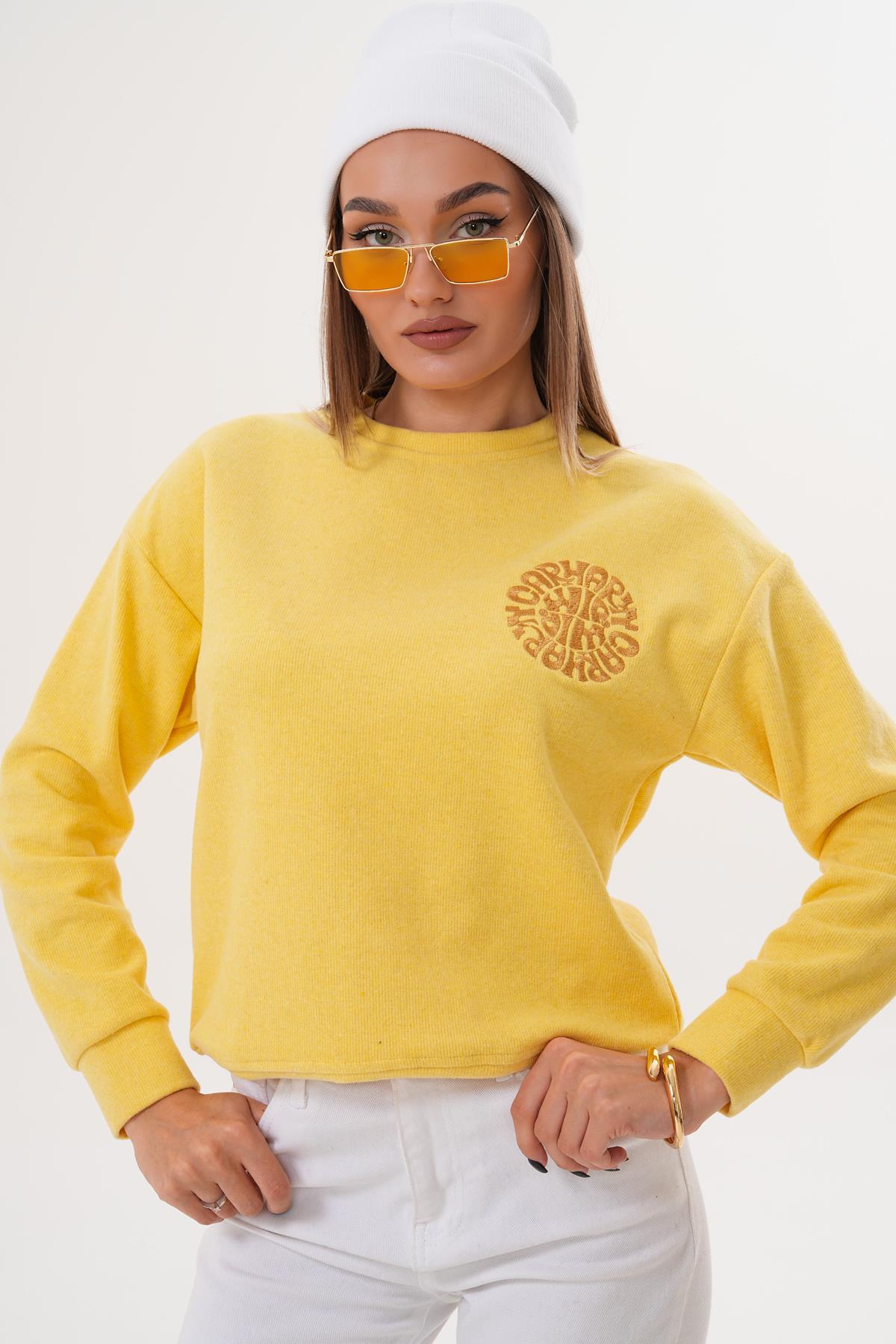 Kadın Nakış Detaylı Selanik Örme Sweatshirt 255224 -