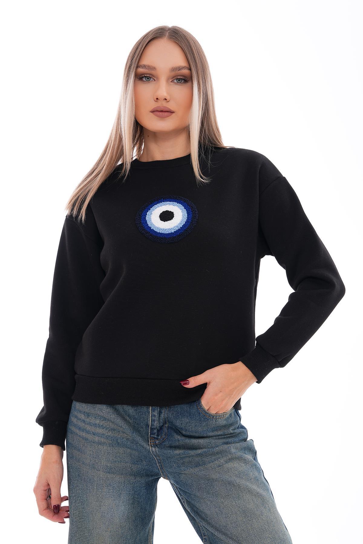 Kadın Nazar Boncuğu Nakışlı Üç İplik Sweatshirt 245310 -