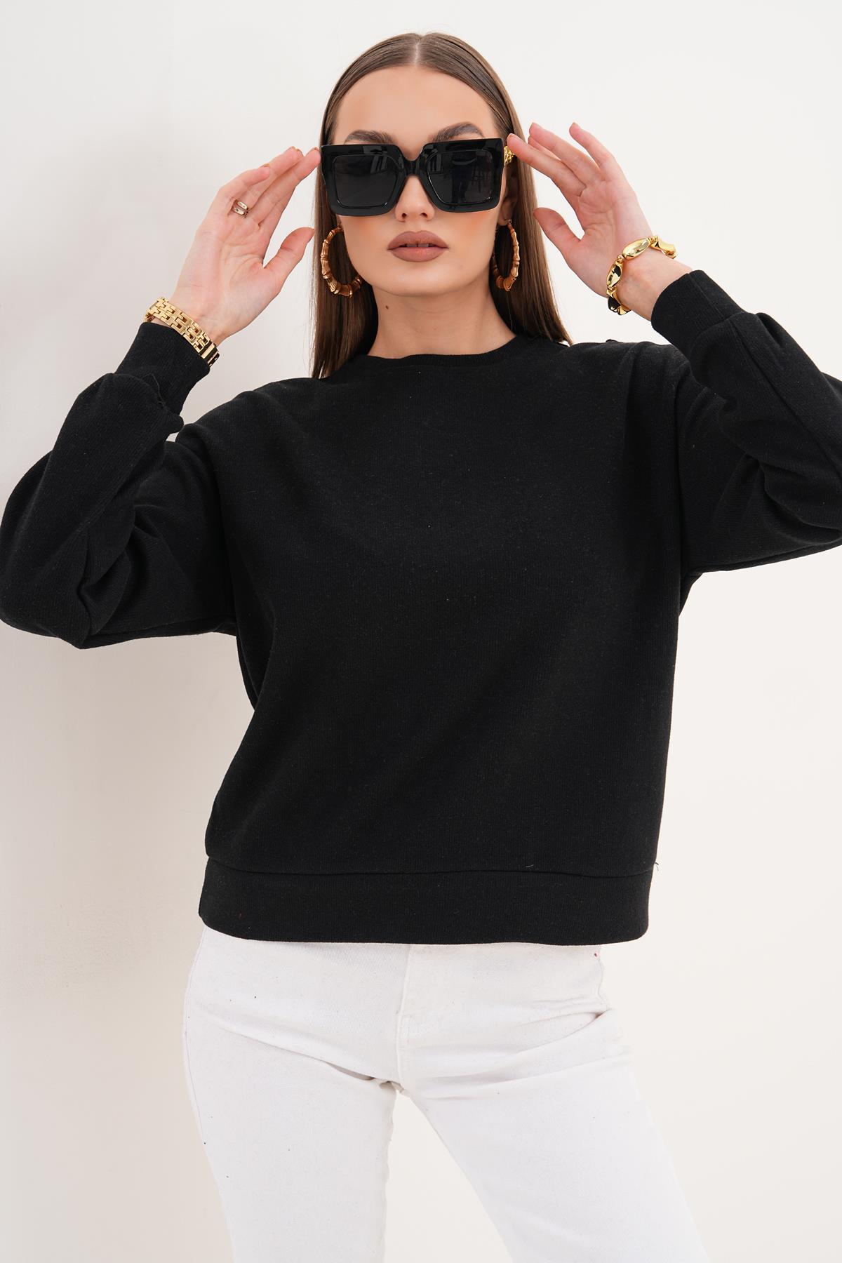 Kadın Omzu Düğme Detaylı Selanik Örme Sweatshirt 255226 -