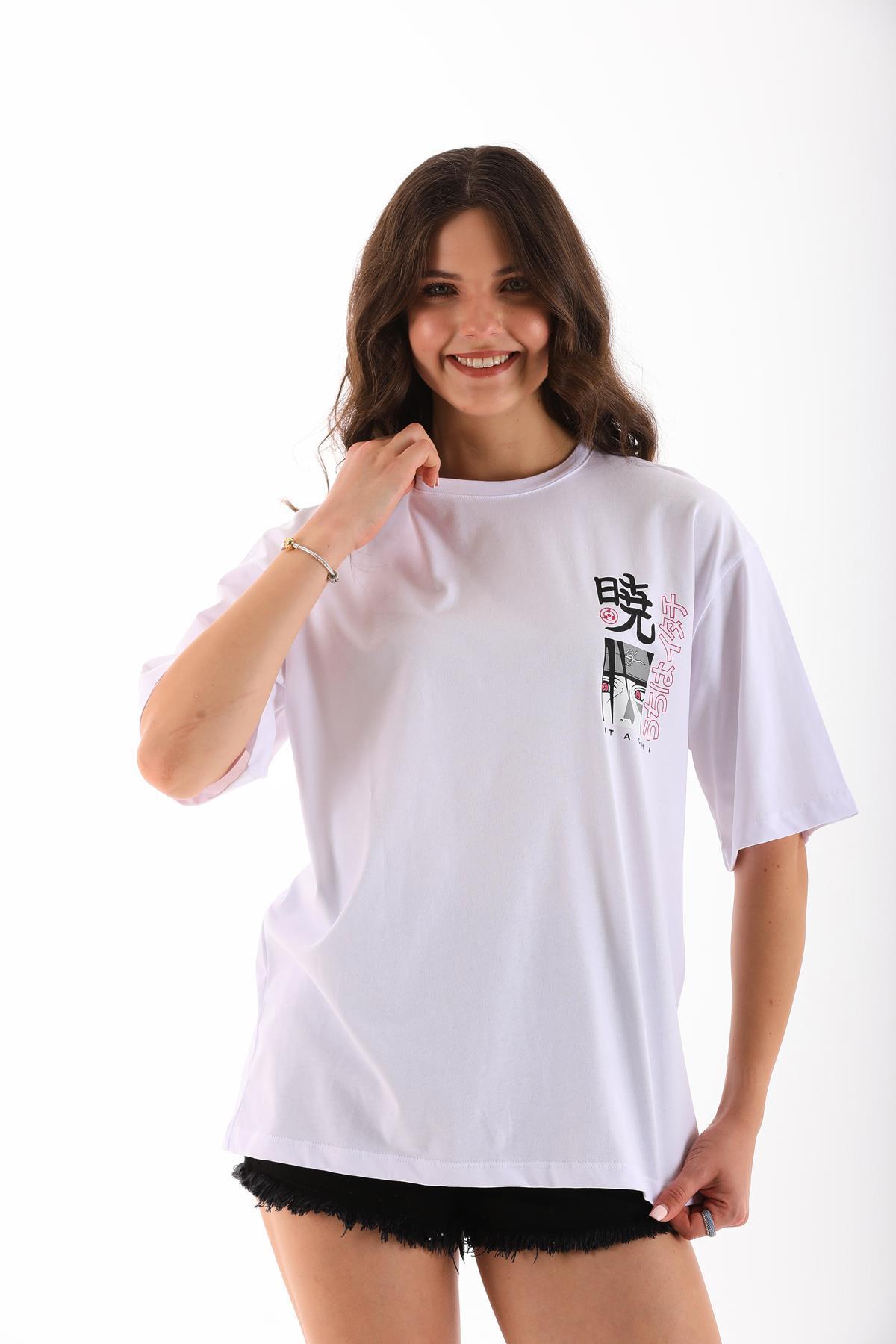 Kadın Ön Arka Baskı Detaylı Oversize Tişört