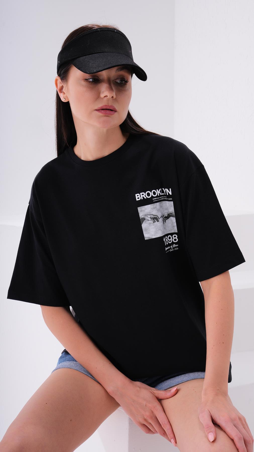 Kadın Ön Arka Baskı Detaylı Oversize Tişört