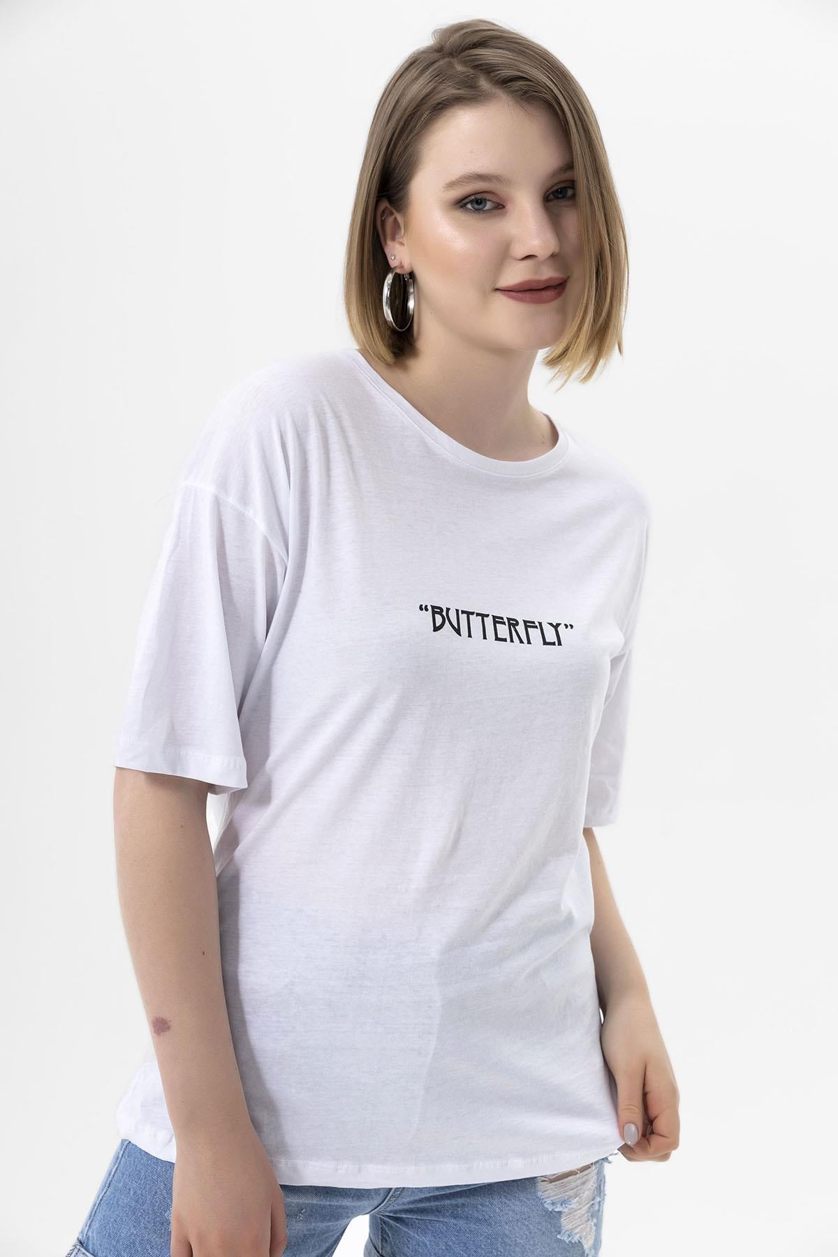 Kadın Ön Arka Baskı Detaylı Oversize Tişört 240047 -
