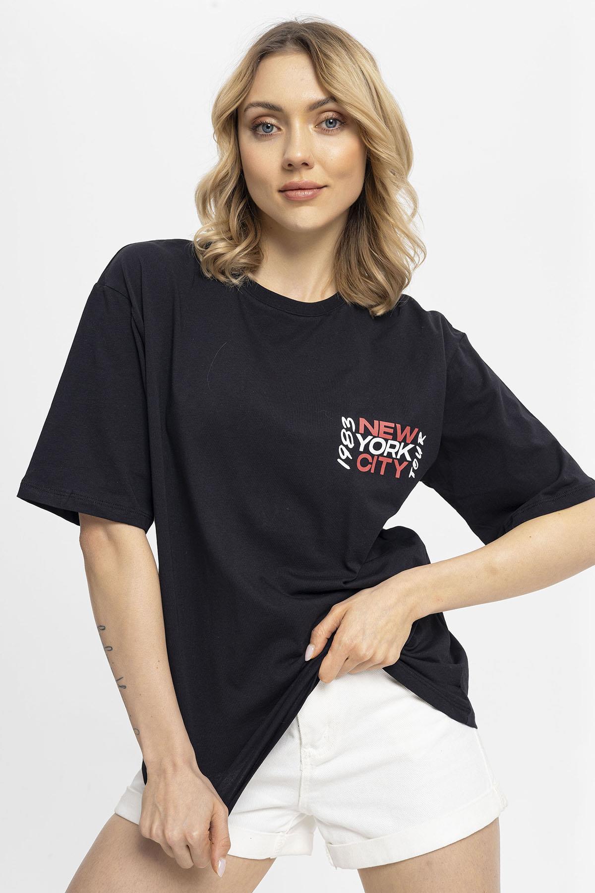 Kadın Ön Arka Baskılı Oversize Tişört