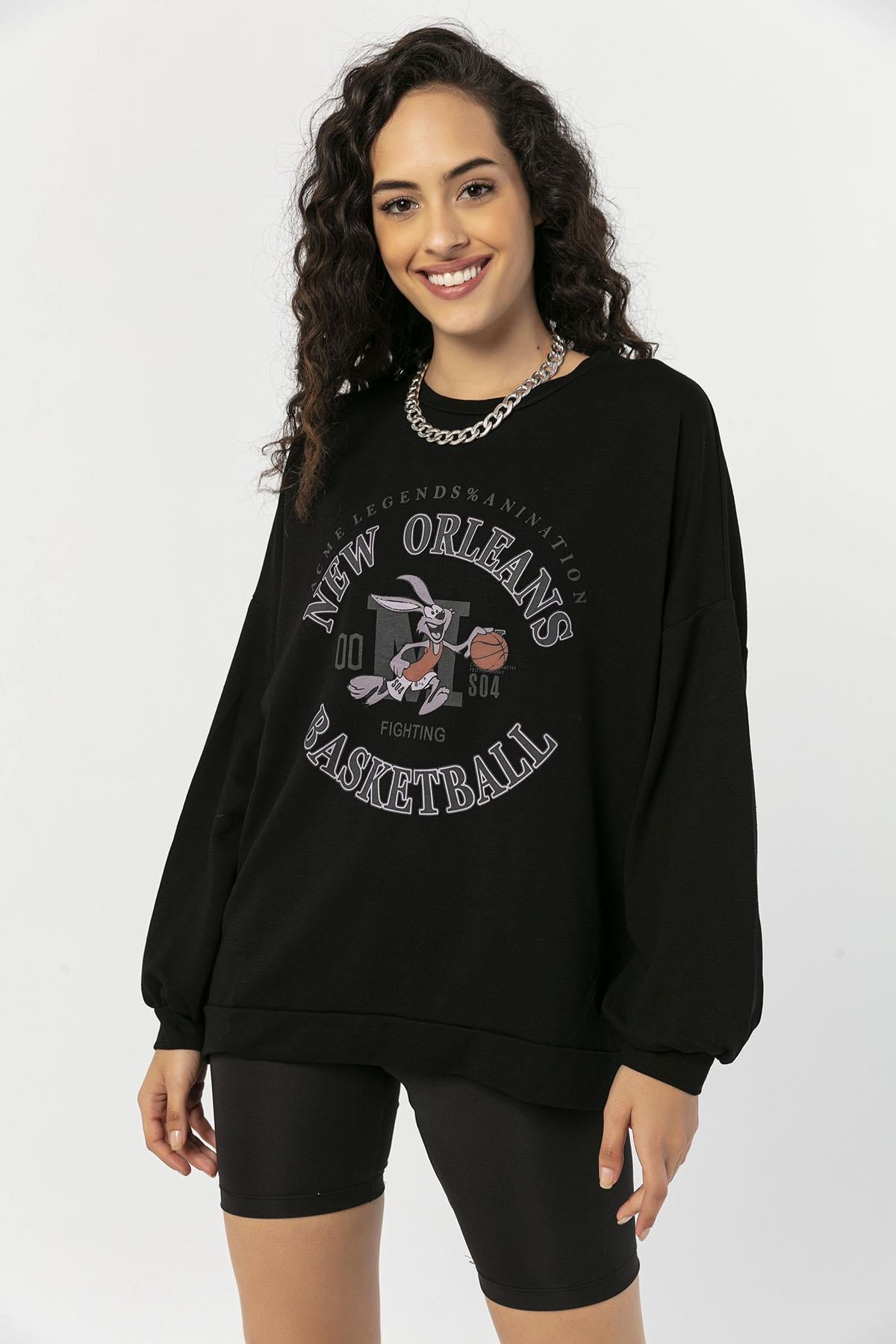 Kadın Ön Baskılı Oversize Sweatshirt