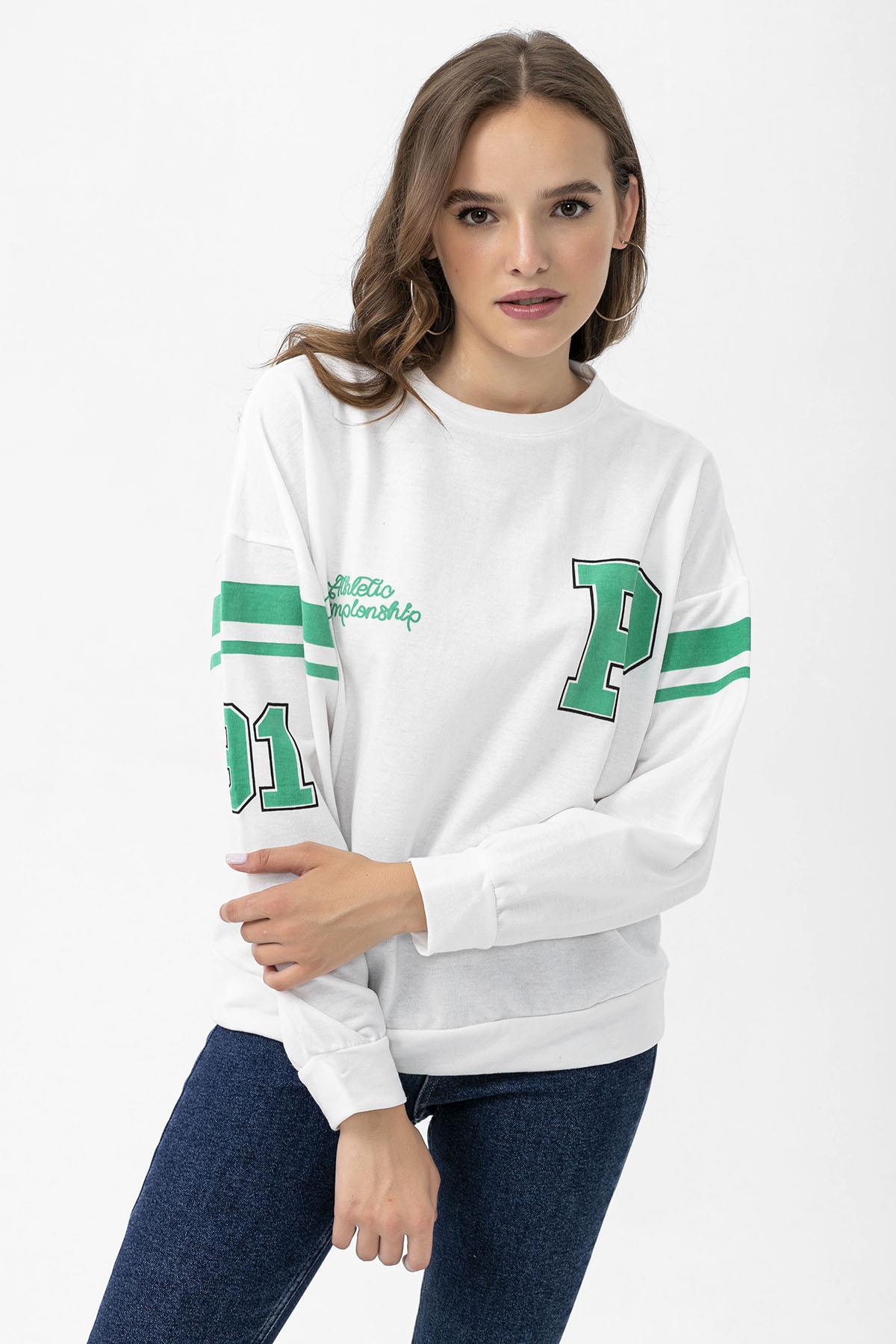 Kadın Ön Kol Baskı Detaylı Oversize Sweatshirt