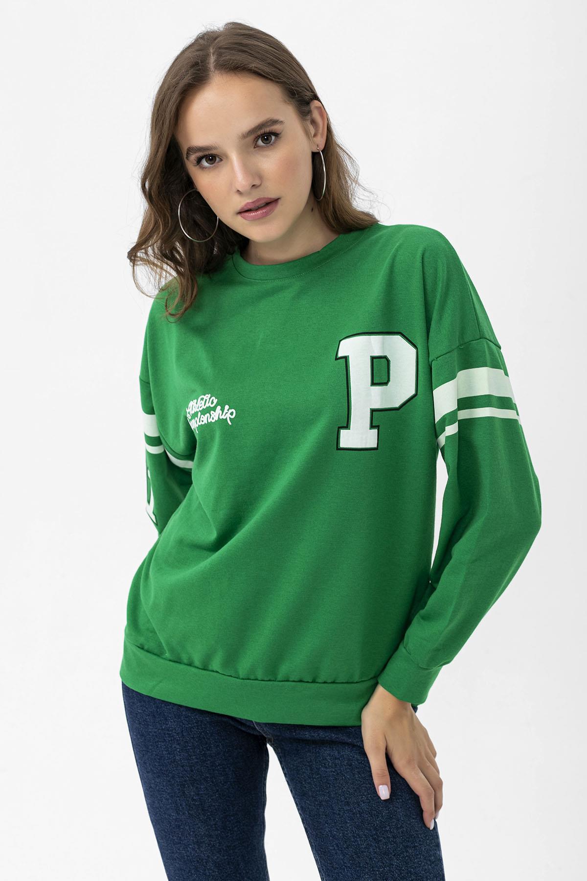 Kadın Ön Kol Baskı Detaylı Oversize Sweatshirt