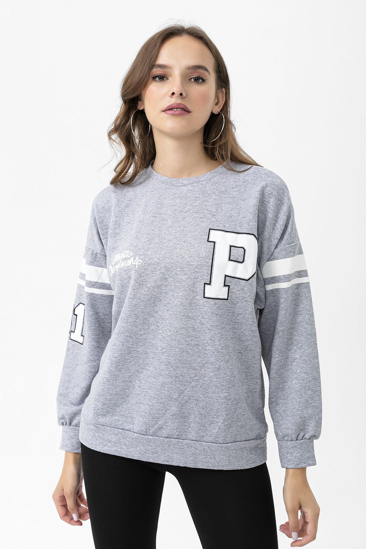 Kadın Ön Kol Baskı Detaylı Oversize Sweatshirt