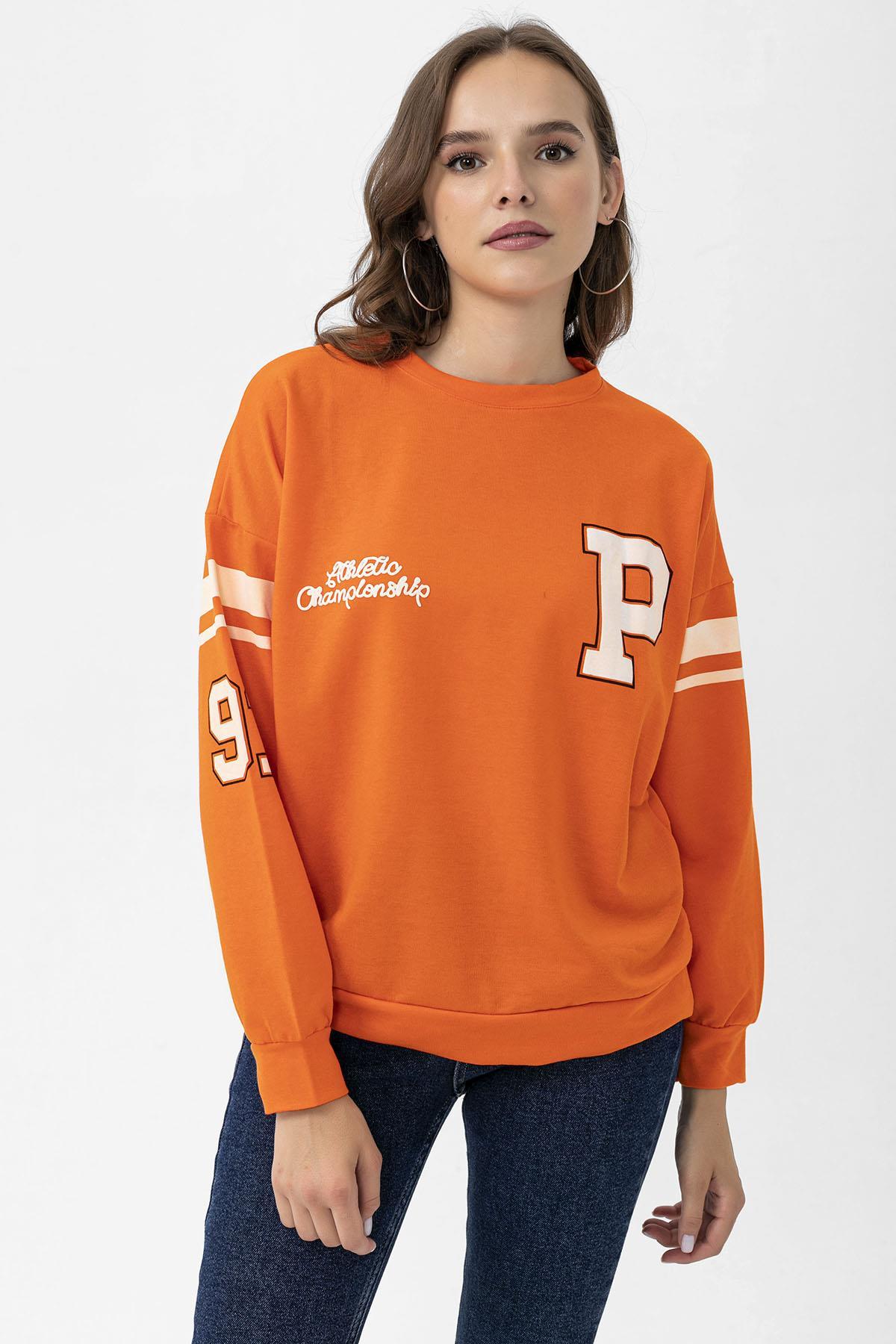 Kadın Ön Kol Baskı Detaylı Oversize Sweatshirt