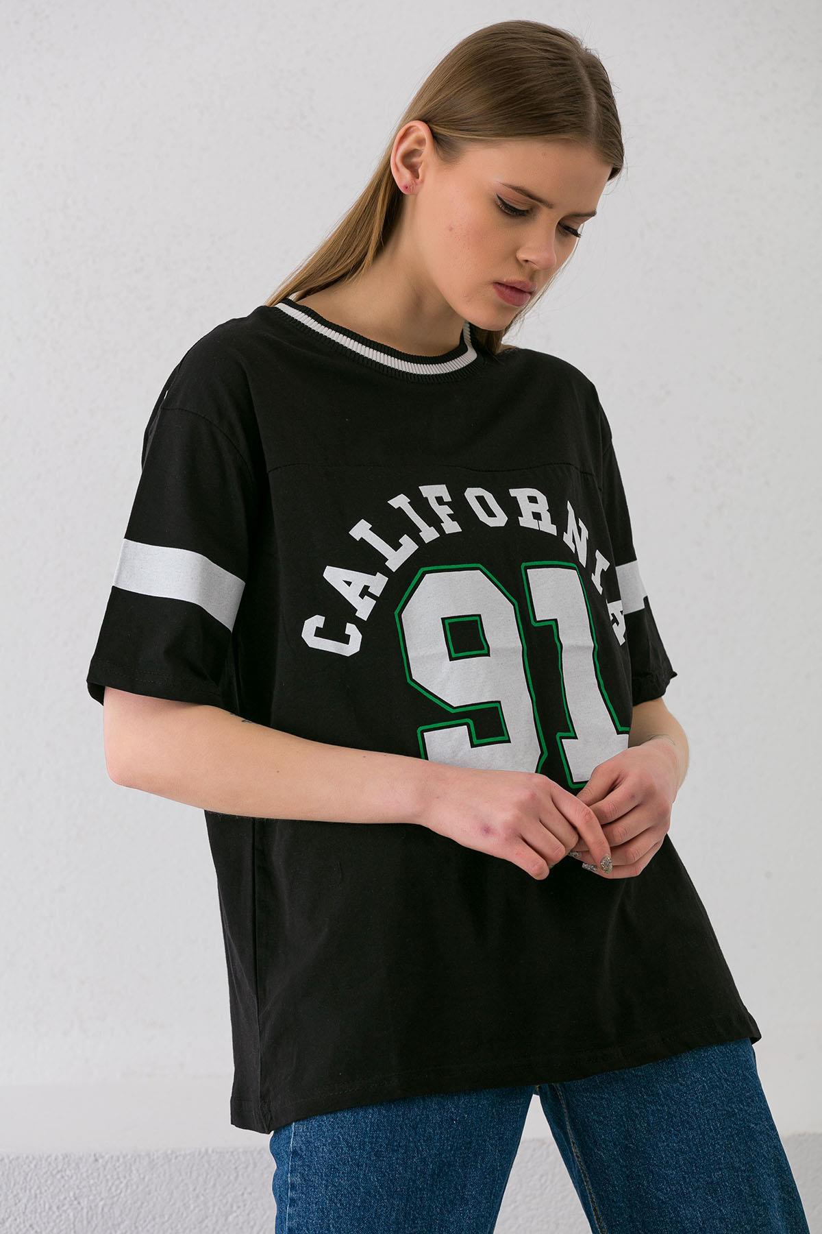 Kadın Önü Baskı Detaylı Oversize T-shirt