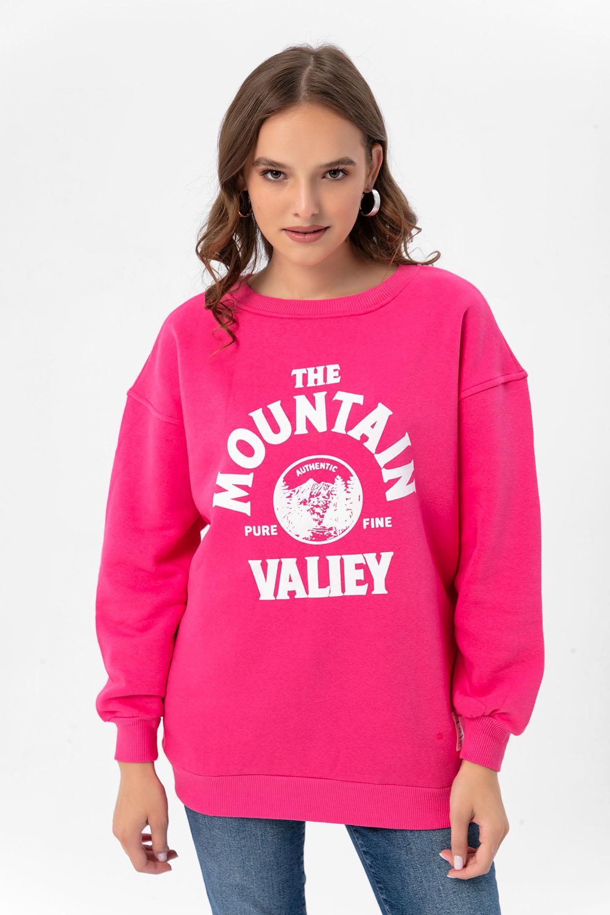 Kadın Önü Baskı Detaylı Üç İplik Oversize Sweatshirt 235003 -