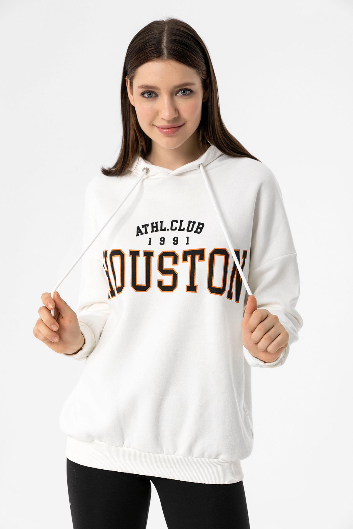 Kadın Önü Baskılı Kapüşon Detaylı Üç İplik Sweatshirt 235018 -