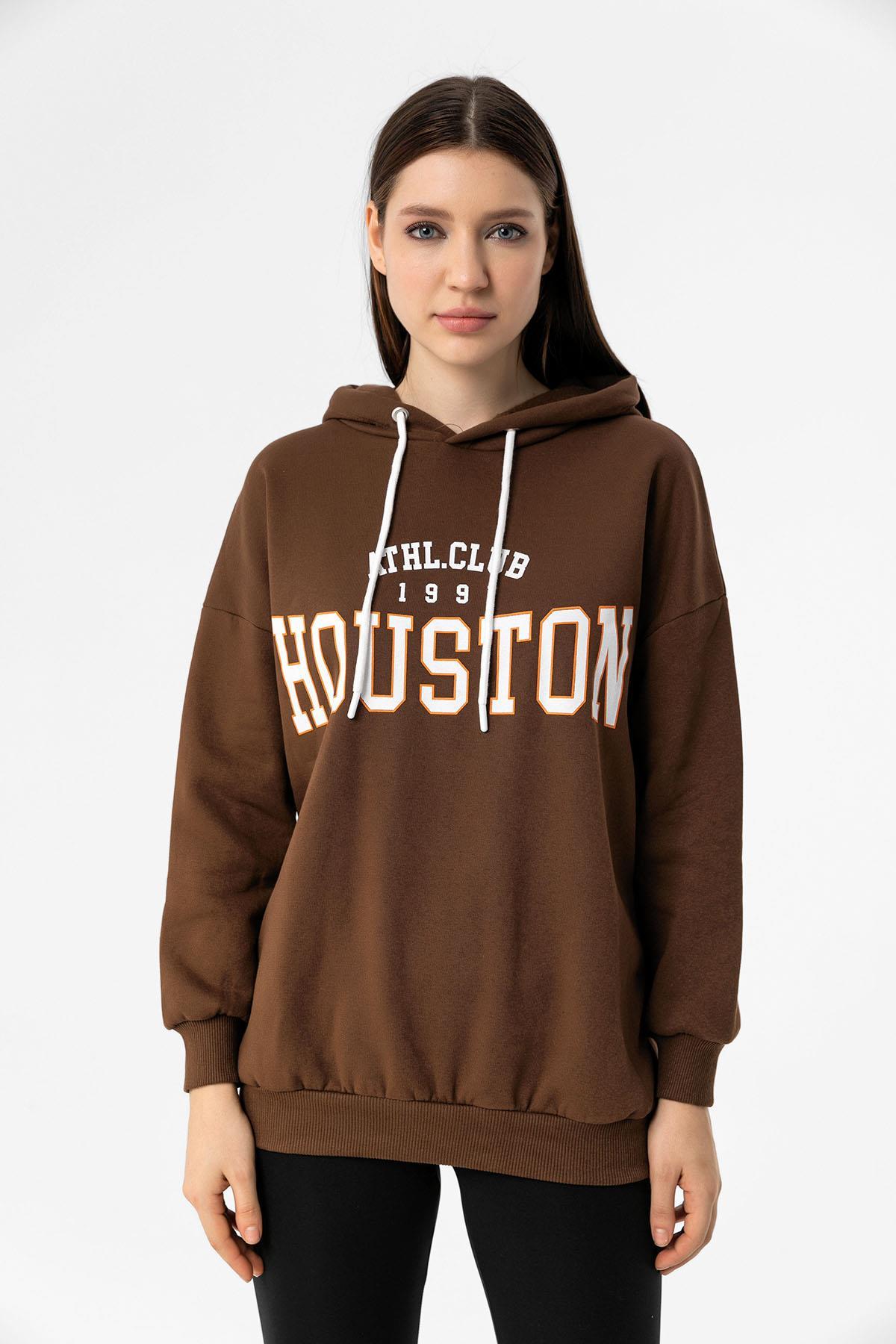 Kadın Önü Baskılı Kapüşon Detaylı Üç İplik Sweatshirt 235018 -