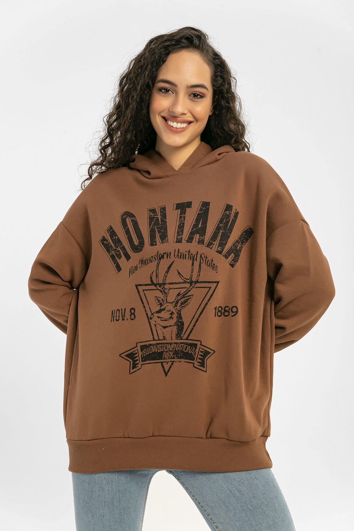 Kadın Önü Baskılı Üç İplik Sweatshirt