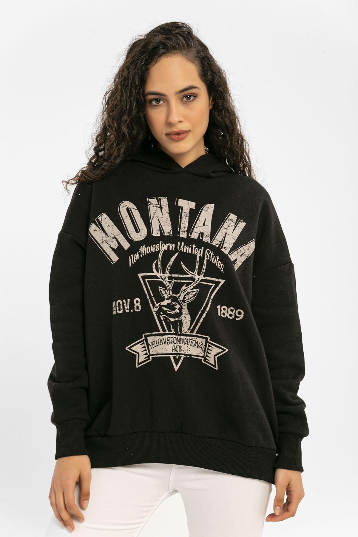 Kadın Önü Baskılı Üç İplik Sweatshirt