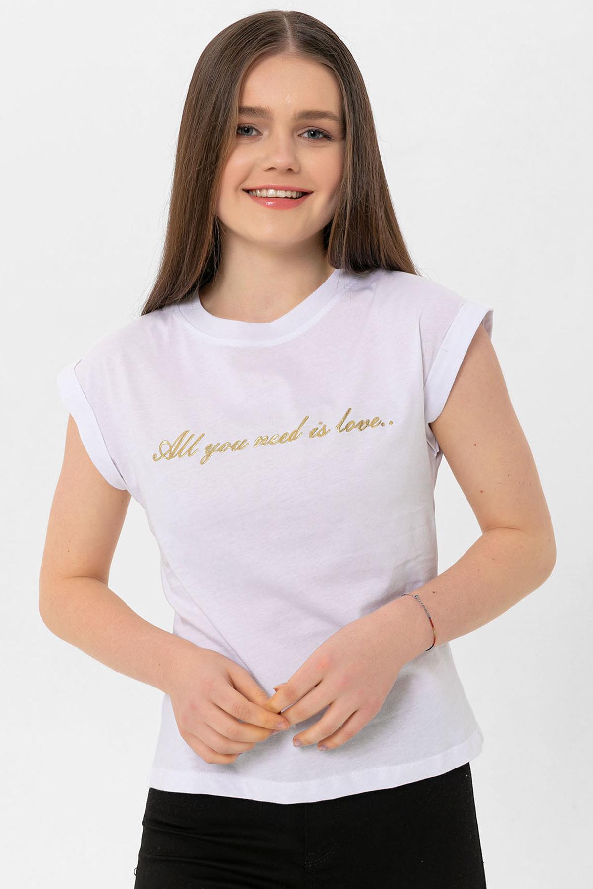 Kadın Önü Yazı Baskılı T-Shirt 250032 -