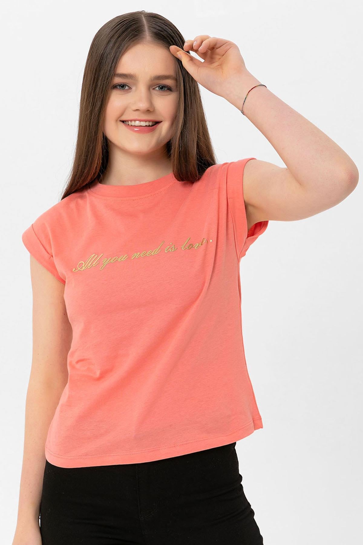Kadın Önü Yazı Baskılı T-Shirt 250032 -