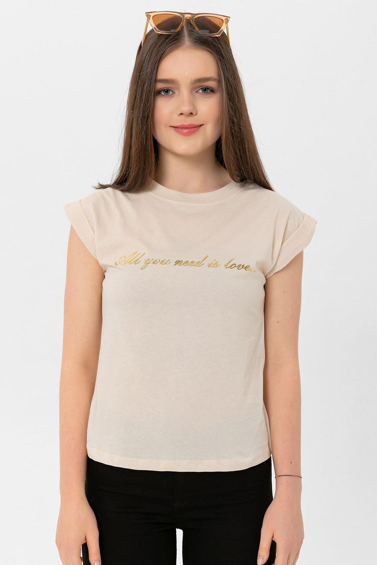 Kadın Önü Yazı Baskılı T-Shirt 250032 -