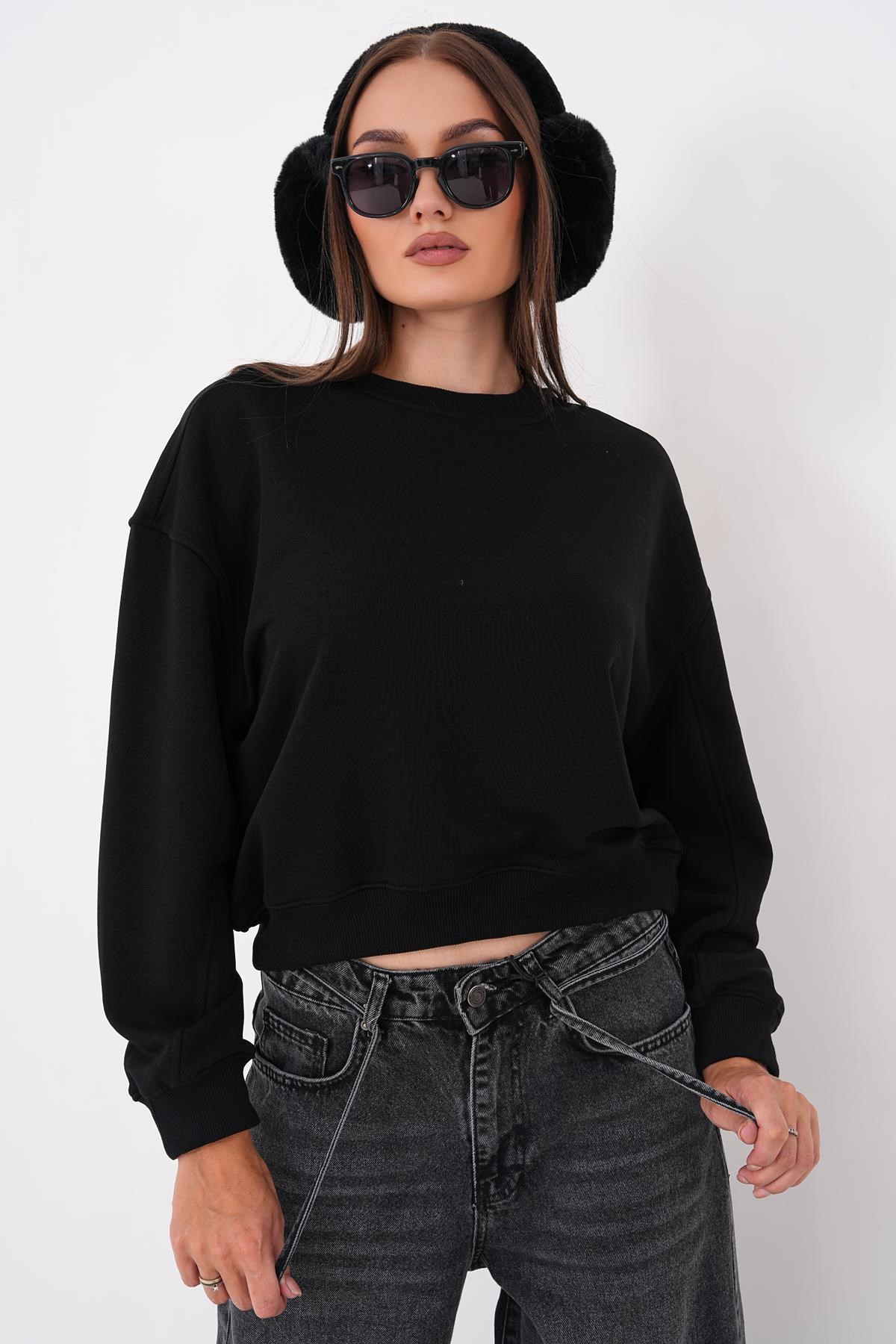 Kadın Oversize Kısa Sweatshirt 265122 -