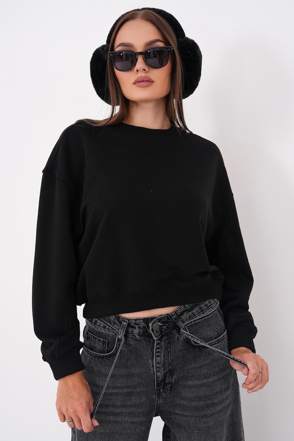 Kadın Oversize Kısa Sweatshirt 265122 -