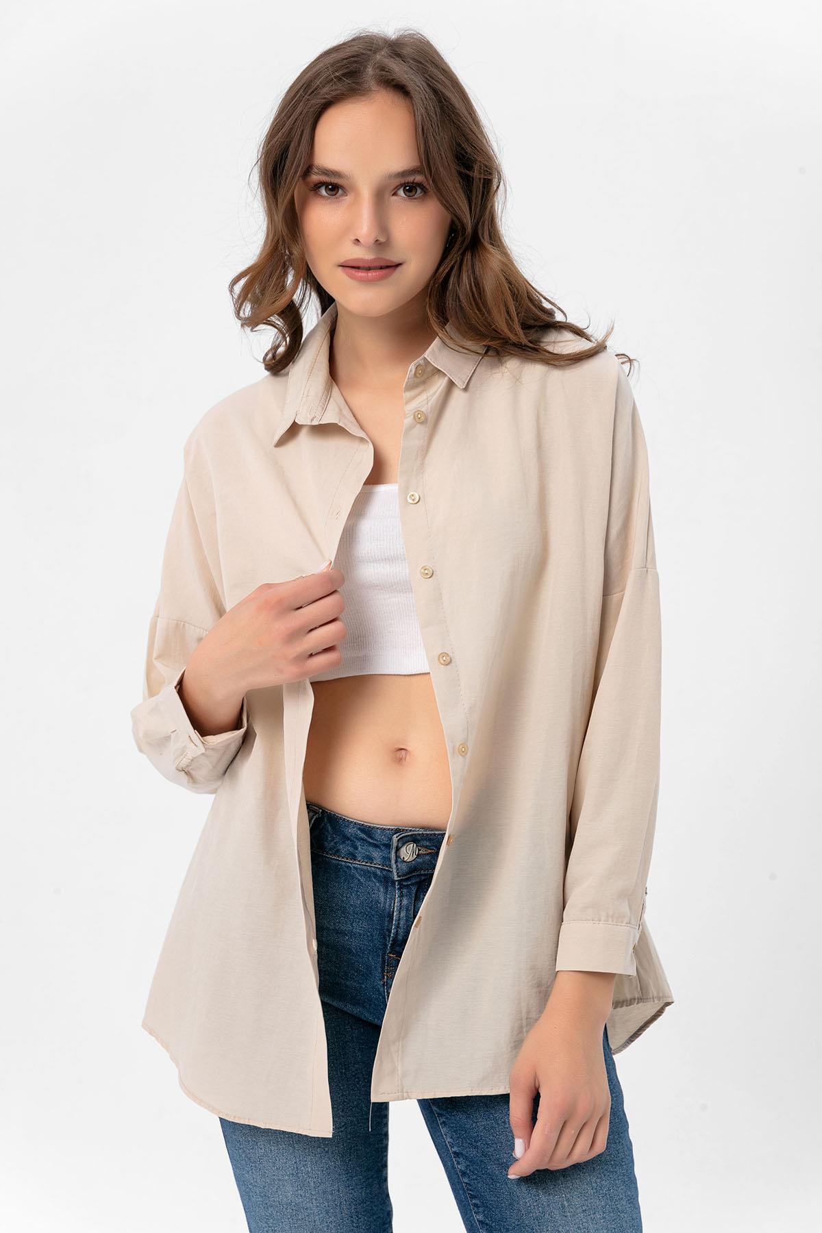 Kadın Oversize Poplik Gömlek 250239 -