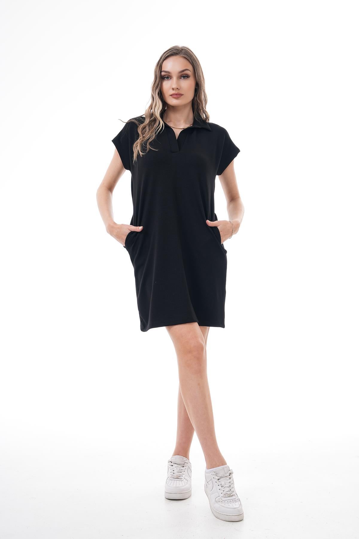 Kadın Polo Yaka Kısa Kollu Mini Elbise 260095 -