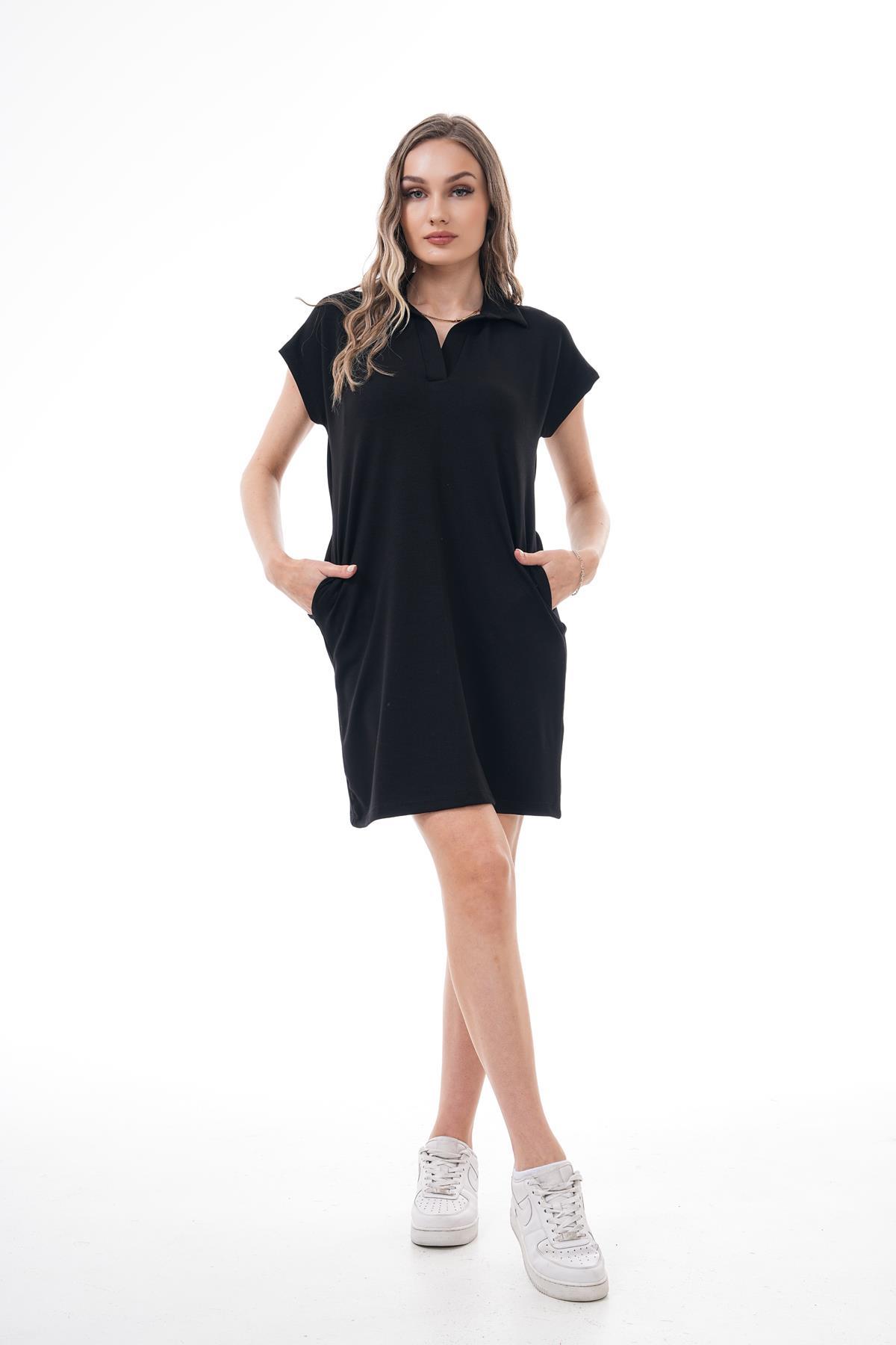 Kadın Polo Yaka Kısa Kollu Mini Elbise 260095 -