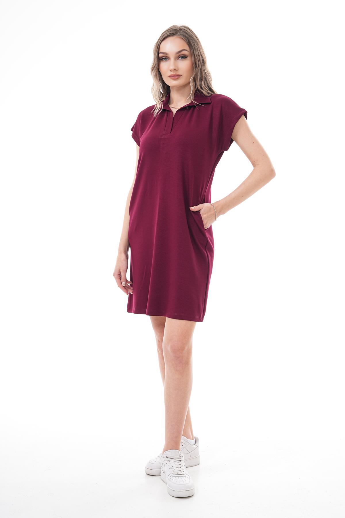 Kadın Polo Yaka Kısa Kollu Mini Elbise 260095 -