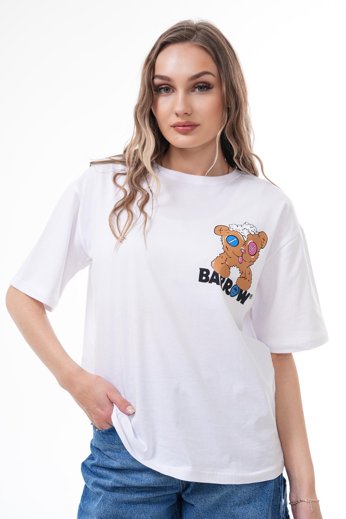 Kadın Sırt Baskı Detaylı Bisiklet Yaka Oversize Tişört 250117 -