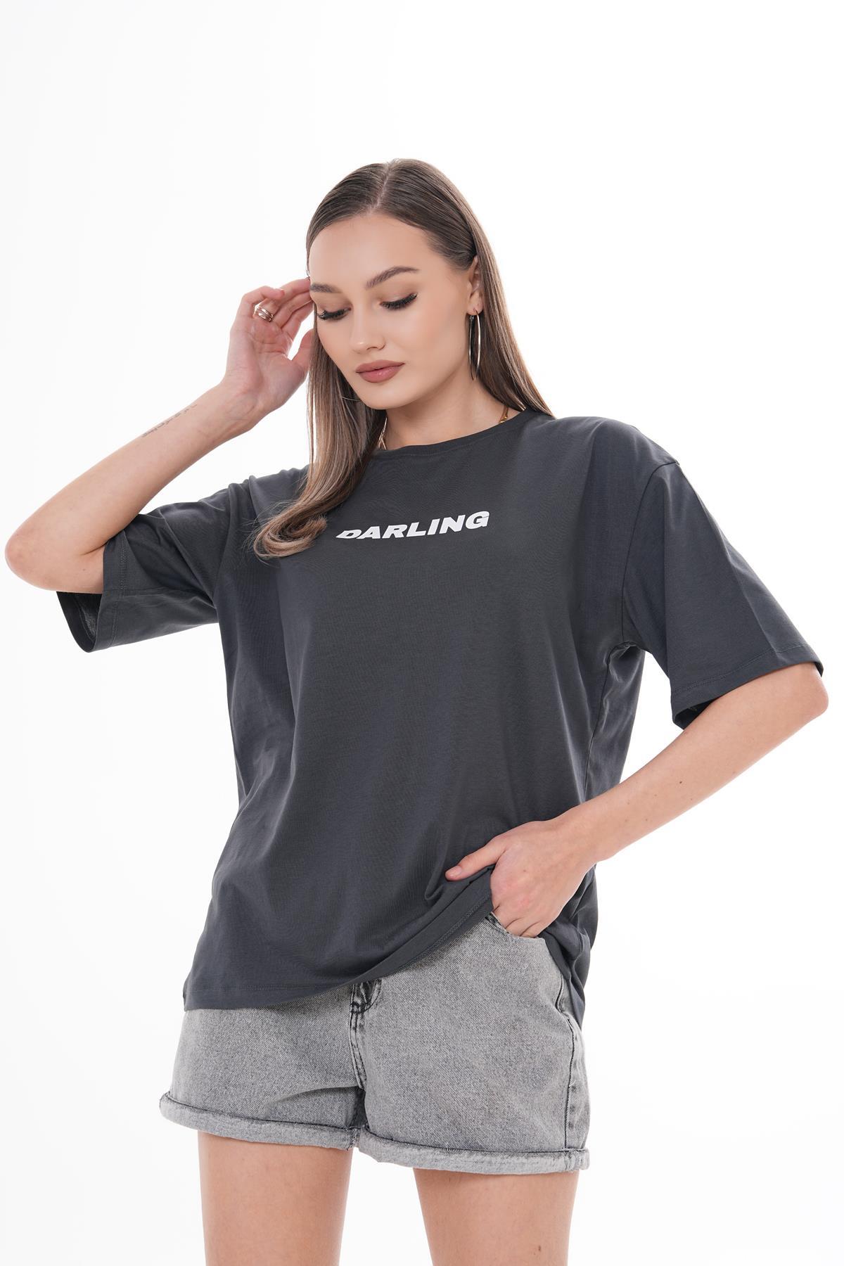 Kadın Sırt Baskı Detaylı Oversize Tişört 260378 -