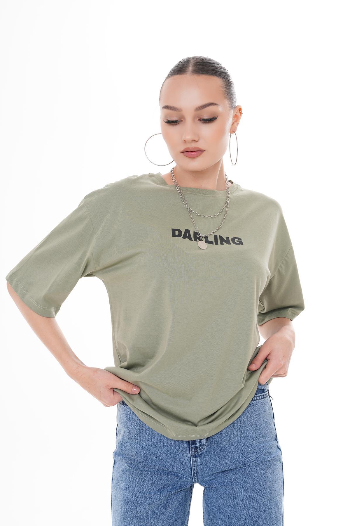 Kadın Sırt Baskı Detaylı Oversize Tişört 260378 -